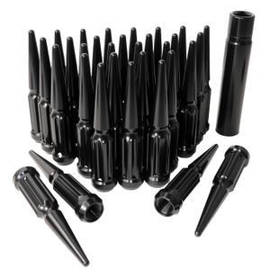 9/16-18 Spiked Lug Nuts, 3/4" Hex Closed End Nut with 1 Socket Key, Wheel Spiked Lug Nuts for Dodge Ram 1500 2500 3500, Ford F250 F350, Fit for Aftermarket Wheel (32Pcs,Black)