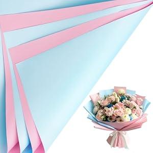 LeZakaa 20 Sheets Flower Wrapping Paper - Waterproof Reversible Floral Bouquet Paper - Black and Burgundy Design for Mother's Day, Parties, Birthdays, Weddings, Graduations, Valentine's Day