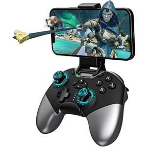 Bluetooth Controller for Switch/PC/iPhone/Android/Apple Arcade MFi Games/TV/Steam, Hall Effect Joysticks Wireless Game Controller Gamepad with/Phone Clip/Lock Speed/Macro/6-Axis Gyro/Dual Motors/Turbo Black