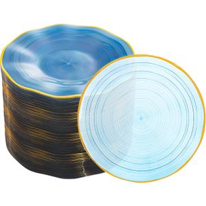 72Pcs Transparent Blue Plastic Plates, Crystal Design,10in