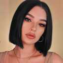 SUKRI Black Bob Wigs for Women Short Straight Bob Wigs Synthetic Middle Part Cosplay Costume Party Wigs (12 Inch)