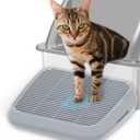 Elevated Litter Box Ramp/Steps for Kittens & Old Cats,Washable Litter Catcher Stairs for Automatic Cat Litter Box,Anti-Tracking Cat Litter Mat Pedal with Filter,Easy to Clean (Light Grey)