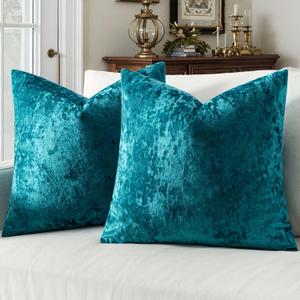 MIULEE Velvet Throw Pillow Covers Set of 2, Soft Neutral Decorative Pillow Cases with Luxurious Textured Vintage Cushion Covers for Home Decor Couch Sofa Bed,Teal Blue 20x20 inch