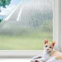 LUTE Rain Glass Window Film, Privacy Frosted Film Decorative Cling, UV Blocking Static Cling Removable Glass Sticker, Stained Frosting Cling Door Window Vinyl for Home Office, 23.6" x 78.7" (Rain Clear)