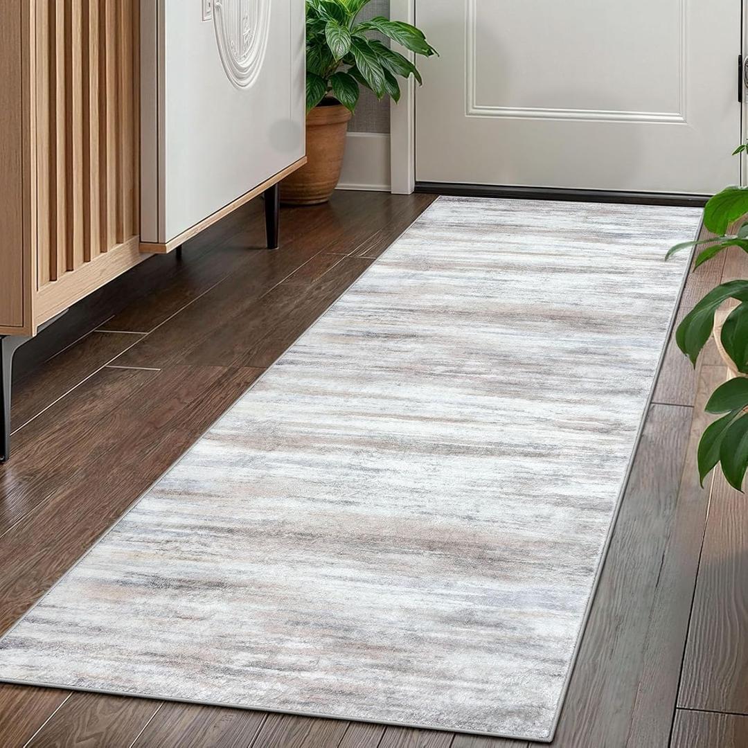 KOZYFLY Modern Abstract Kitchen Runner Rug, 2x5 Washable Rug Runner Non-Slip Soft Striped Hallway Runner Rugs, Beige Print Carpet Runner for Entryway Bathroom Laundry Room Foyer (Light Beige/Slate Pink) KOZYFLY Modern Abstract Kitchen Runner Rug, 2x5 Washable Rug Runner Non-Slip Soft Striped Hallway Runner Rugs, Beige Print Carpet Runner for Entryway Bathroom Laundry Room Foyer (Light Beige/Slate Pink)