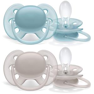Philips AVENT Ultra Soft Pacifier, 6-18 months, Blue and Grey, 2 Pack