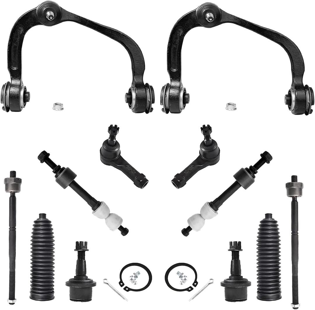 ASTARPRO 12pcs Front Upper Control Arms and Lower Ball Joints + Straight Shaped Sway Bar Links + Inner and Outer Tie Rod Ends and Boots Compatible with 2005-2008 Ford F-150 Lincoln Mark LT 2WD