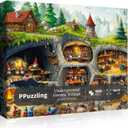 Fantasy Gnome Village Puzzles for Adults 1000 Pieces, Funny Forest Underground Gnomes House Art Jigsaw Puzzle, Challenging Hard Nature Cave Scene Puzzle