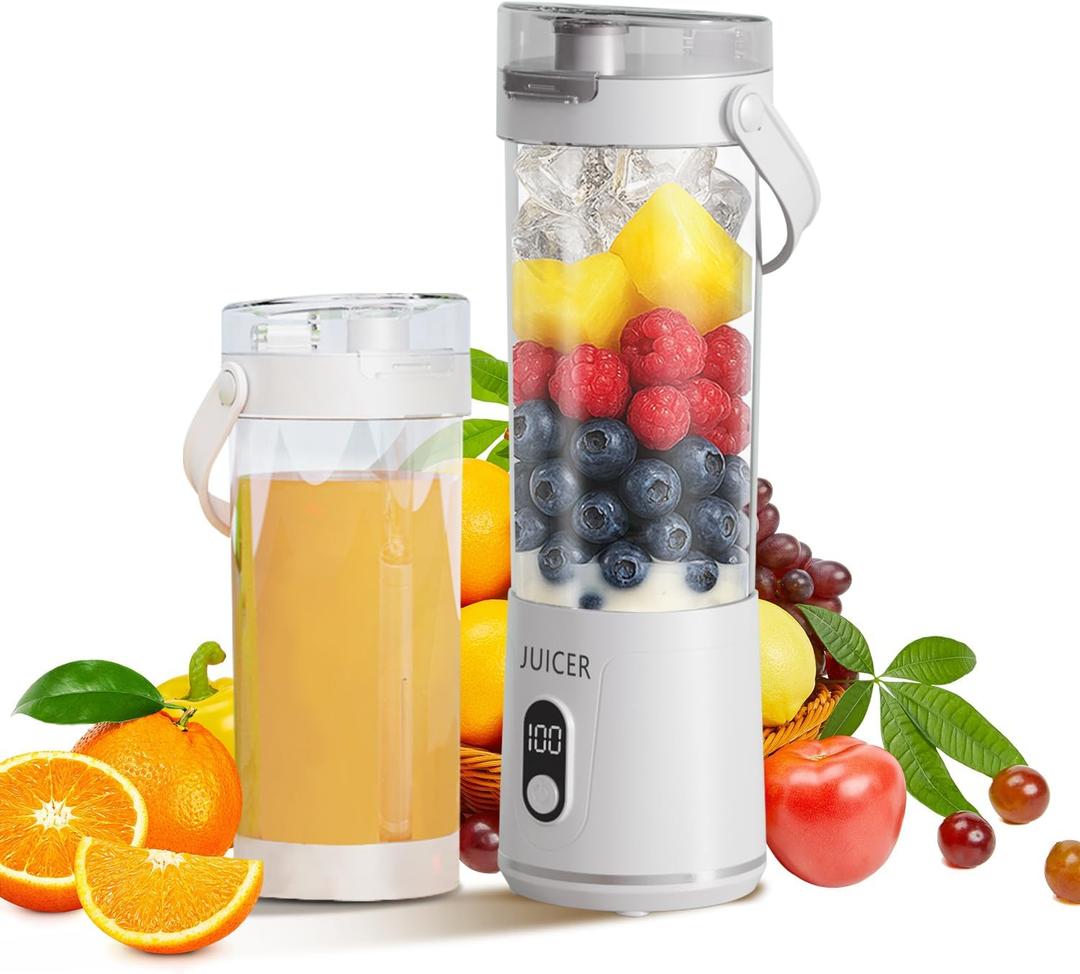 Portable Personal Electric USB Juicer600ML Mini Blender Portable Blender For Shakes and Smoothies juice12 Blades Great for MixingCompactConvenient and Versatile (white)