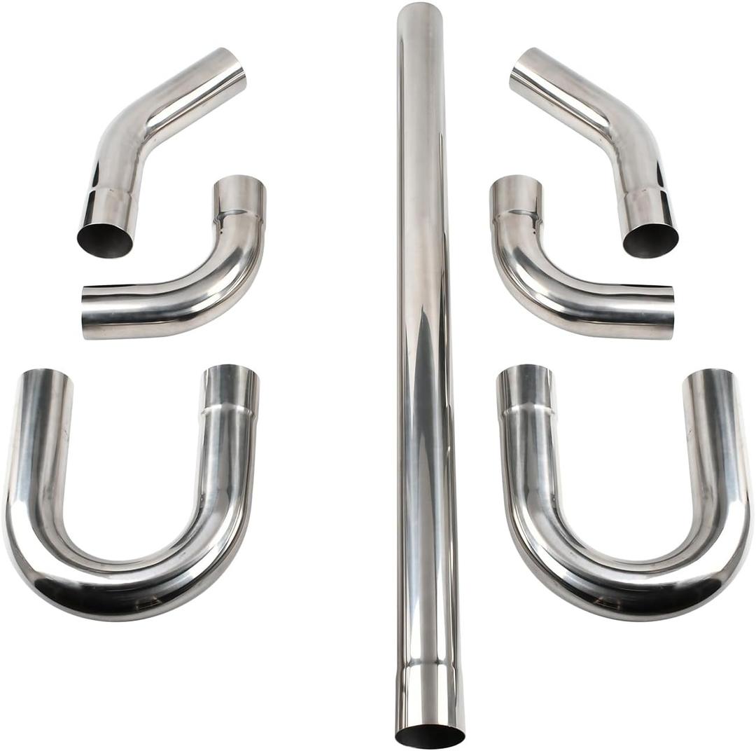 2.5'' Inch DIY Custom Mandrel Exhaust Pipe Tube Pipe Industry Pipe,48'' Straight Pipe,2.5'' OD Straight & Mandrel Bend Pipe(45/90/180 Degree) Kit,T304 Stainless Steel,Universal Fitment-7PCS (2.5 Inch)