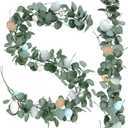 Zeyune 1 Pcs 6ft Long Easter Artificial Garland with Eggs Spring Mixed Eucalyptus Garland Farmhouse Hanging Rustic Easter Garlands Decor for Front Door Kitchen Fireplace Home Indoor Outdoor