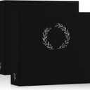 Lanpn 2 Packs Photo Album Scrapbook 12x12, Linen Cover Wreath Design Top Load 3 Ring Folder Binder Photobook Photo Book 12 x 12 inch with 30 Plastic Sleeves 60 Pages Black (12x12"/2PK)