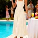 ZESICA Women's Summer Sleeveless Floral Maxi Dresses 2026 Halter Neck Flowy A Line Formal Cocktail Wedding Guest Long Dress (Beige, L)