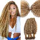 Micro Pre Looped Crochet Human Hair Extensions 20 Inch 50G Burmese Curly Human Feather-Line Invisible Crochet Hair Pre Separated Knotless #27 Honey Blonde Highlight Corchet Human Hair Extension