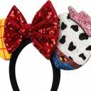Girls Mouse Ears Headband Set - Hair Bands, Bows, Princess Headwear for Cosplay, Halloween, Birthday Party