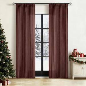 Chestnut Brown 84 Inch Pinch Pleated Linen Curtains 2 Panel Set for Living Room Thick Linen Textured Drapes 84 Inches Long Pinch Pleat Drapes Semi Sheer Curtain for Dining Bedroom Office Rust Maroon
