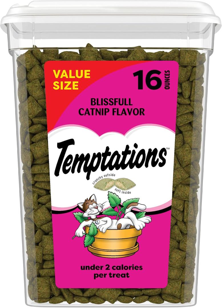 Temptations Cat Treats, Classic Crunchy and Soft Cat Treats, Blissful Catnip Flavor, Catnip Treats, 16 oz. Tub (EXP 07/01/26)