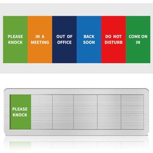 Office Door Signs- 6 Options Out Of Office Sign for Door,Do Not Disturb, In A Meeting,Please Knock, Come On In,Back Soon, Privacy Slider Sign for Meeting & Conference Room Brushed Silver