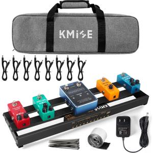 Guitar Pedalboard with Built-in Power Supply Pedal Board Aluminium Alloy 1.8lb Lightweight 19x5 Inch Black Pedal Board with Power Supply, Carrying Bag, Guitar Pedal Cable, Hook Tape