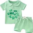 HONGTEYA Baby Girl First Clothes In My One Year Old Era Birthday Outfit 1 Year Old Girl Gifts Summer Casual Short Set (Green, L)