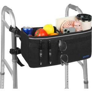 Walker Basket for Seniors, Walker Accessories, Folding Walker Bag with Large Capacity & Never Tipping Over, Best Gift- Black (Not Fit Rollator Walkers)