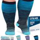 Doctor's Select 3 Pairs Plus Size Compression Socks Wide Calf - Up to 6XL | 20-30 mmHg Compression Socks for Women Wide Calf |Blue, Light Blue, Purple & Pink (Stripes)