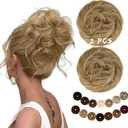 2PCS Messy Bun Hair Piece Large Wavy Scrunchies Synthetic Chignon Ponytail Hair Extensions Thick Updo Hairpieces for Women 1.76oz each(Ash Blonde)