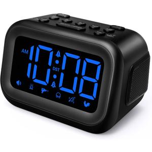 Extra Loud Alarm Clock: 115dB Dual Alarms and 6 Unique Alarm Sounds for Heavy Sleepers - Adult Students for Bedroom On-Time Wake-Ups - Blue Digits