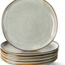 AmorArc Ceramic Dinner Plates Set of 6, 10.5 Inch Handmade Reactive Glaze Stoneware Plates, Rustic Shape Dinnerware Dish Set for Kitchen, Microwave & Dishwasher Safe, Scratch Resistant (Green Wheat)