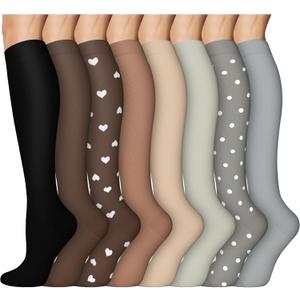 8 Pairs Compression Socks for Women & Men, Support Compression Stockings for Medical Running Athletic, S/M 