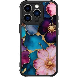 FUNMIKO for iPhone 16 Pro Case Wireless Charging & Military-Grade Protection - Trendy Floral Design for Women Girls, Matte Non-Slip Phone Cover with Shockproof Corners - Vibrant Flower Pattern