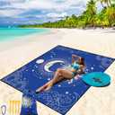 Beach Blanket Waterproof Sandproof Beach Mat 79" X 83"/10'x9'for 2-8 Adults Quick Drying Outdoor Picnic Mat Beach Accessories for Travel, Camping, Hiking (Bluesun)