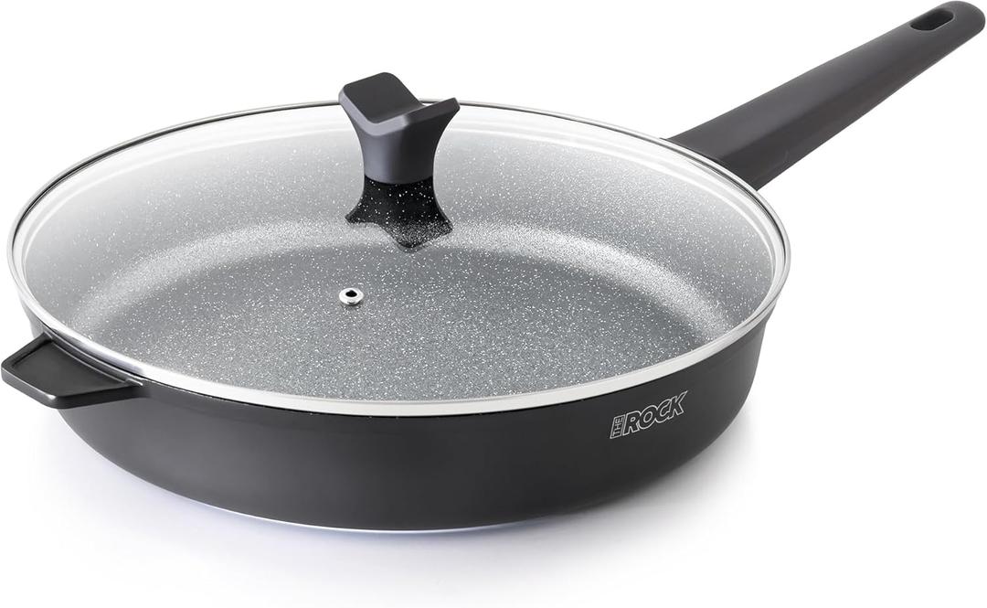 THE ROCK SOHO 12.5-Inch Non Stick Frying Pan with Lid Nothing Sticks, Never Warps, Lasts Longer, Healthy Skillet with Heat-Resistant Handle, PFOA Free, Dishwasher Safe, Black