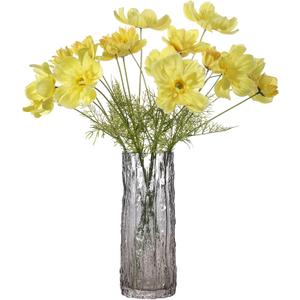 WEVEY Artificial Cosmos Flowers Bouquet,6 Stems Faux Silk Cosmos with Green Leaves, Fake Cosmos for Wedding, Home Vase, Spring Summer Decorations (Yellow)