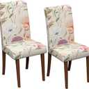 Stretch Dining Chair Covers Set of 2,Floral Print Chair Covers,Soft Removable Washable,Pet Friendly Furniture Protector,Universal Chair Slipcovers for Home, Kitchen,Ceremony Dining Room Seat (Dahlia)