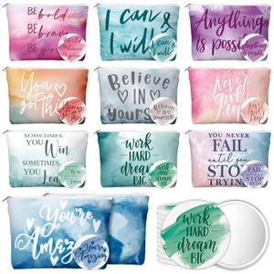 40 Pcs Employee Appreciation Gifts Inspirational Canvas Makeup Bags Compact Mirrors Bulk Cosmetic Bags Portable Mirror Thank You Gifts for Women Christmas Nurse Practitioner (Motivation)