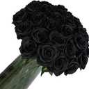 Laelfe 12 PCS Artificial Flowers Black Roses, Fake Silk Flower Long Stem Artificial Rose for Halloween Home Wedding Party Decorations(Black)