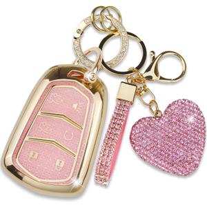 Key Fob Cover with Heart Keychain, Car Key Shell Compatible with Kia 2020-2022 Soul 2019-2021 Forte 2020-2021 Telluride K5 2021-2022 Seltos NIRO Sportage Sorento Protector (Pink)