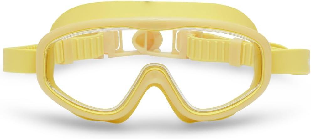 Petites Pommes Kids Swim Goggles Ages 3-8 - Lightweight Silicone, Anti-Fog Wide Lens, Retro Design Goggles for Kids, Adjustable Straps, Hair-Safe Buckle, Cotton Pouch Included, Citron