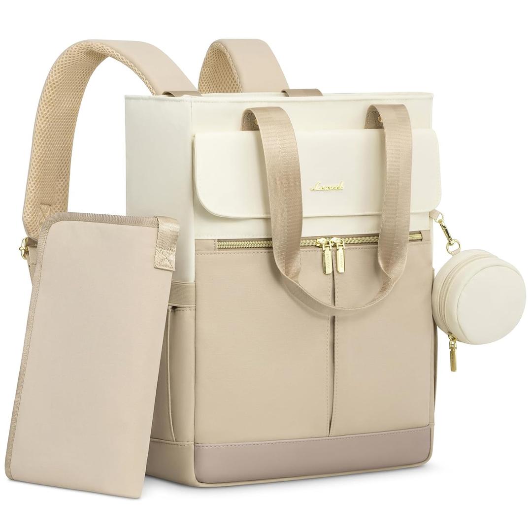 LOVEVOOK Diaper Backpack, Diaper Bag Tote with Insulated Pockets, Baby Bag for Girl Boy with Changing Pad, Large Baby Diaper Bag with Pacifier Case, Anti-Theft Travel Backpack for Women (15.6-Inch, Nude Pink and White)