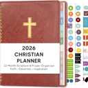 2026 Christian Planner, Bible Planner & Prayer Journal A5 Spiral Bound, Weekly & Monthly Faith Planning for Women & Men (Brown)