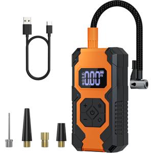 Tire Inflator Portable Air Compressor,3X Faster Portable Air Pump for Car Tires with 7800mAh Battery,150PSI Cordless Air Pump with Digital Pressure Gauge for Cars,Bike &Motorcycle,Black+Orange