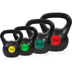 Wide Grip 3-Piece or 4-Piece Kettlebell Exercise Fitness Weight Set, Include 5 lbs, 10 lbs, 15 lbs and 20 lbs, Set of 4