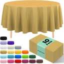 10 Pack Premium Disposable Plastic Tablecloth 84" Round Table Cover for Birthdays Weddings Christmas Anniversary Buffet Table (Gold)