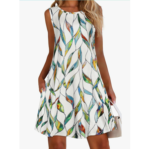 Women's Summer Dresses 2025 Beach Casual Sleeveless Floral Print Tank Loose Sundress with Pocket, S
