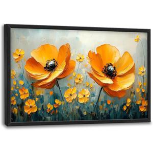 Large Poppy Flowers Wall Art for Living Room, Floral Canvas Oversized Wall Decor Aesthetics Modern Framed Pictures Painting Print Artwork for Bedroom Office 36" L x 24" W