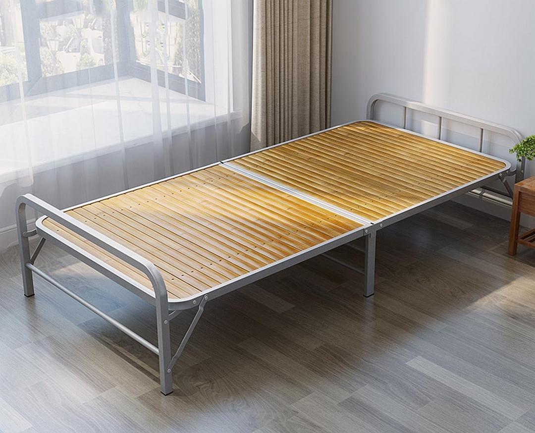 Folding Twin Bed Frame for Japanese Futon Mattress, No Assembly Required Foldaway Hard Bed, Metal Frame, Stronger Bearing Capacity, Bamboo Strip (71in x38.5in)