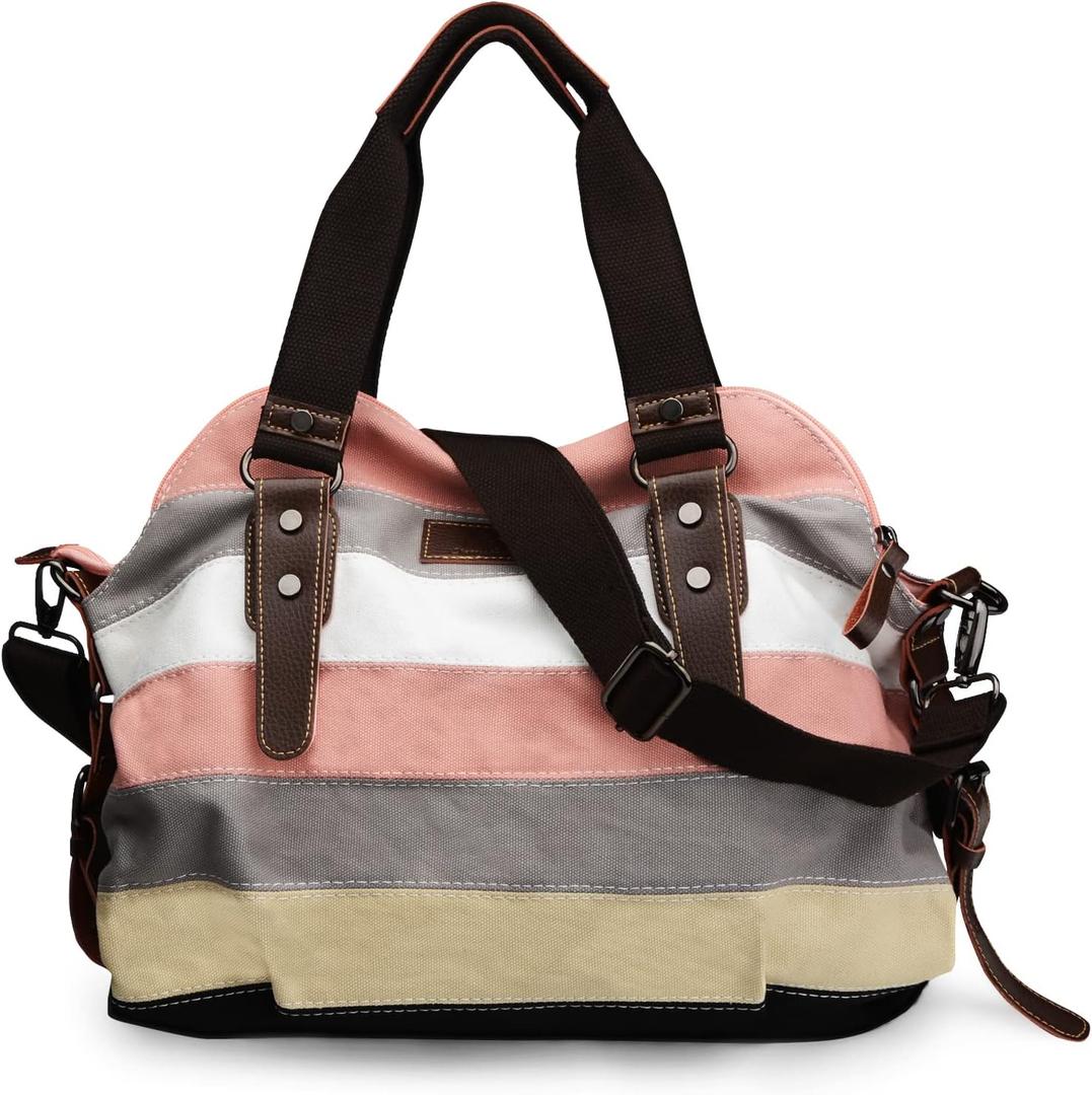 Canvas Handbag Multi-Color C Striped Lattice Cross Body Shoulder Purse Bag Tote-Handbag for Women | Striped, Lattice, Shoulder, Purse, Bag, Striped