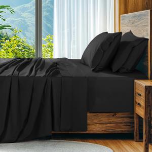 SONORO KATE 100% Egyptian Cotton Sheets Set, Extra Deep Pocket up to 18"-24",1000 High Thread Count, Soft & Breathable 5-Star Hotel Sateen Bed Sheets - 4 PC (Black,King)