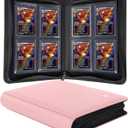 Top loader Binder, Holds 128+ Toploaders, 4 Pocket Top Loader Card Storage Case, Double-Sided Pockets for trading card in 3 x 4'' ToploadersPink